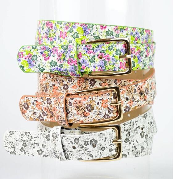 Boho Chic Floral Vegan Leather Adjustable Belt Green - Picture 3 of 3